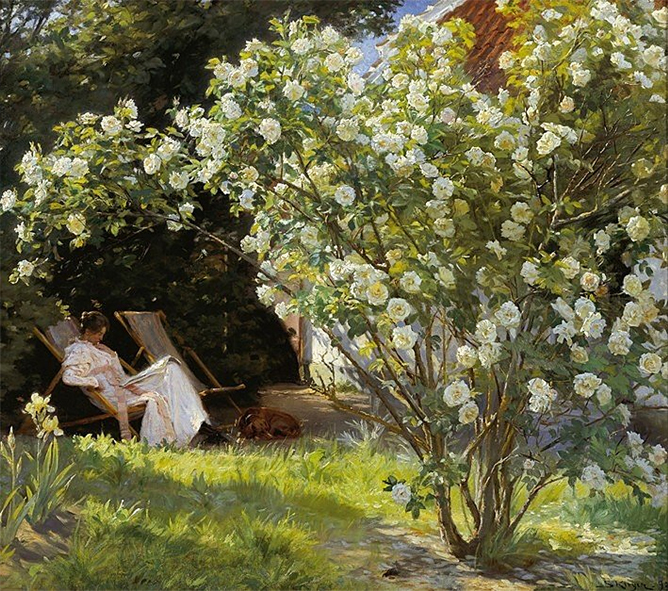 Peder Severin Krøyer (1851–1909): Marie i en lænestol, læsende Peder Severin Krøyer (1851–1909): Marie i en lænestol, læsende